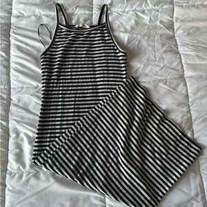 Striped Summer Midi Dress - black / white stripe - Small